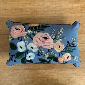 Rifle Paper Co. Blue With Pink Roses Lumbar Pillow